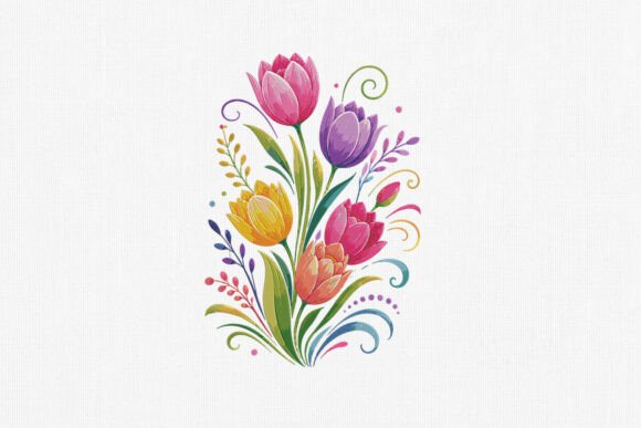 Colorful Tulip Floral Embroidery Art Review for Small Business Use
