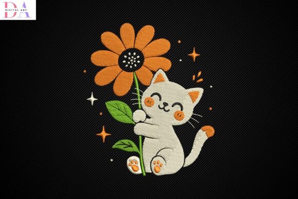 Cute Kitty Hugging Sunflower Embroidery Review