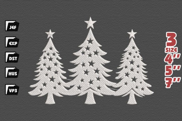 Elegant White Christmas Tree Trio Embroidery Design