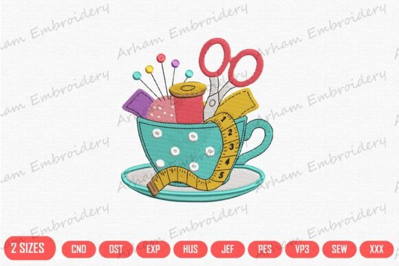 Vintage Teacup Sewing Essentials for Seasonal Embroidery