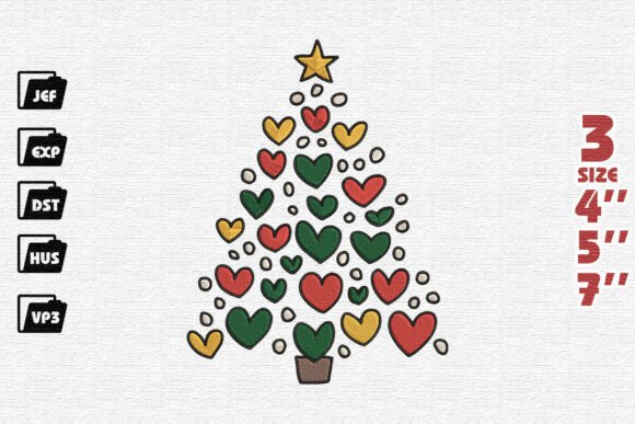 Whimsical Christmas Tree of Hearts Embroidery Design Review